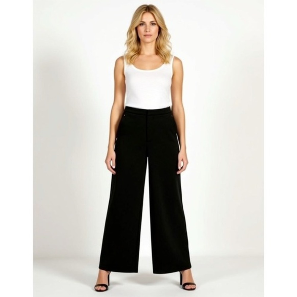 Good American Scuba Wide Leg Trousers Black GKB0065‎ Size 10 NEW